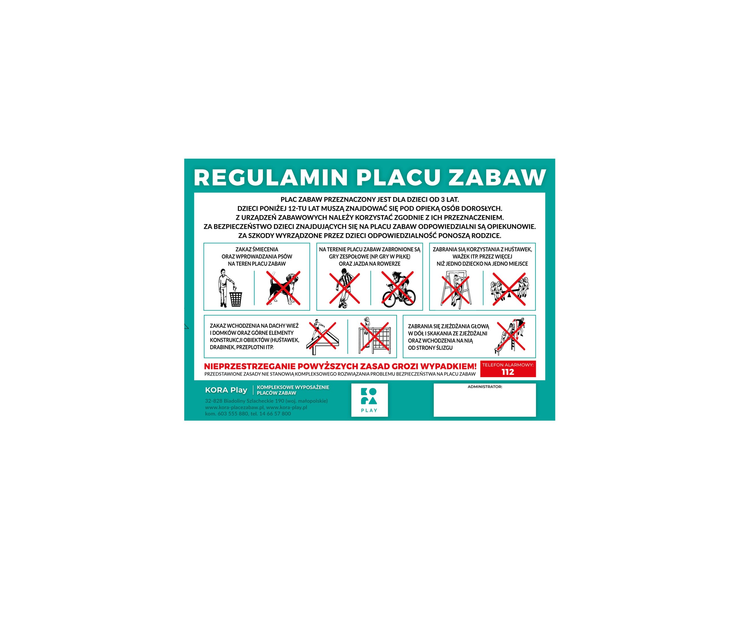 Wzór tablicy regulaminowej placu zabaw w formacie A3